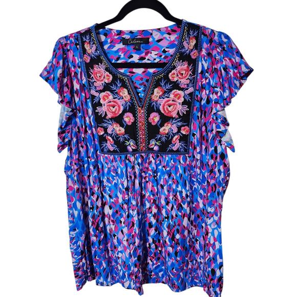 NEW Calessa Floral Embroidered Sleeveless Blouse Top Size Large - Picture 2 of 6